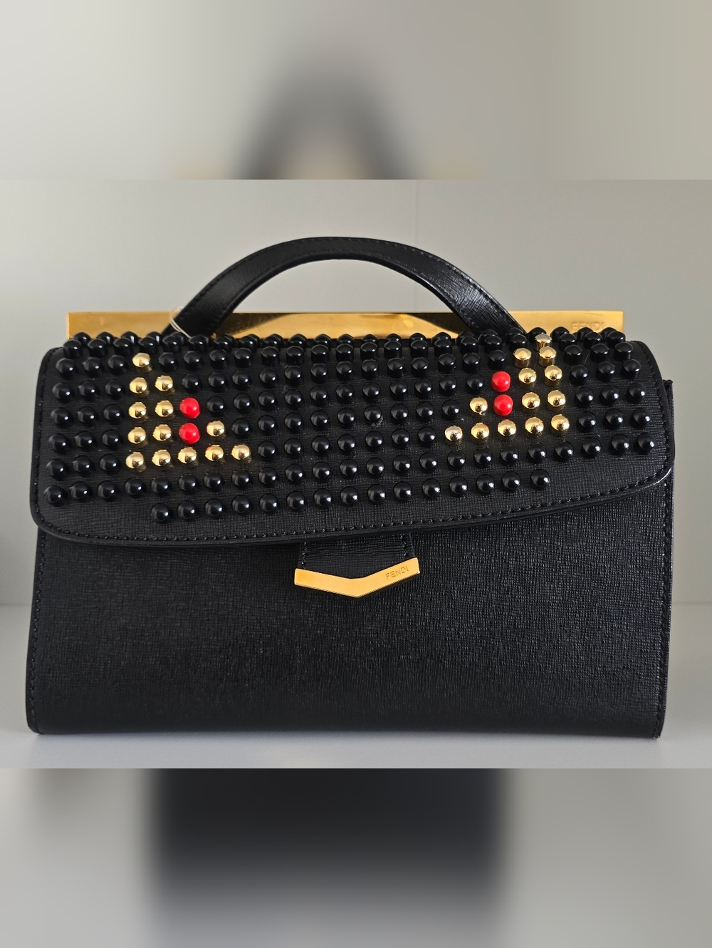 Fendi Black Studded Leather Top-Handle Bag